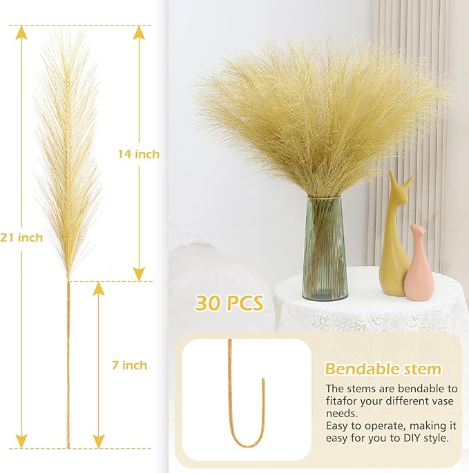 Gold Pampas Grass Decor 30 Pcs 21.7 Inch Faux Pampas Grass Bulk Artificial - Image 3