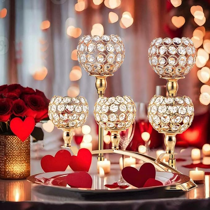 Vincigant Gold Crystal Candle Holders Set of 8 - Image 6