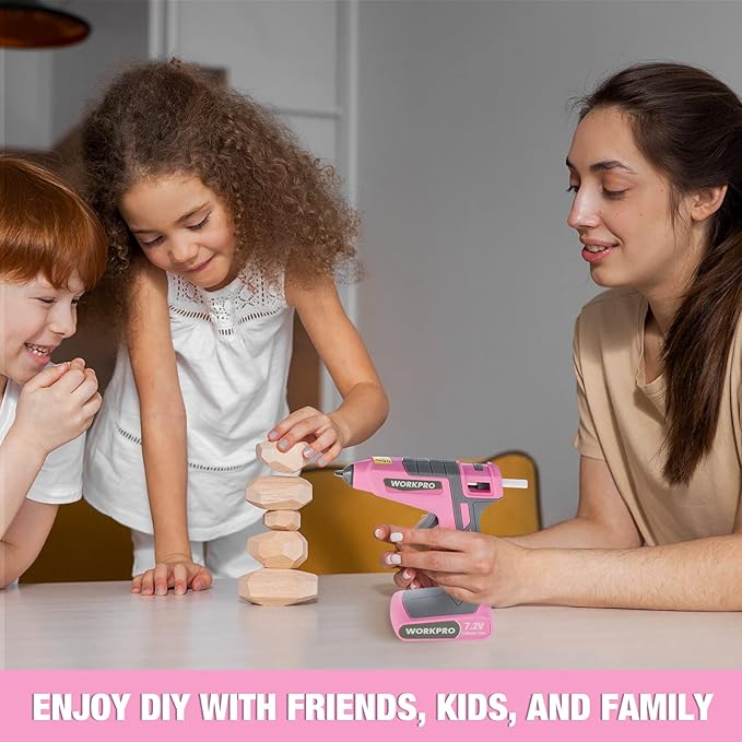 WORKPRO Pink Cordless Hot Melt Glue Gun, 7.2V Rechargeable Fast Preheating Glue - Image 8