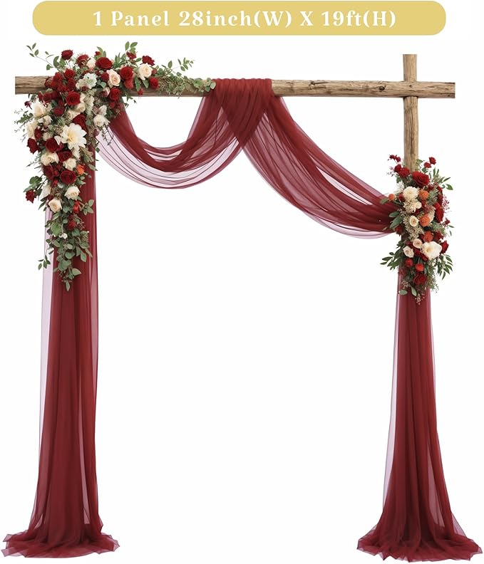 1 Panels Wedding Arch Draping Fabric Burgundy Sheer Backdrop Curtain Arch Drape - Image 5