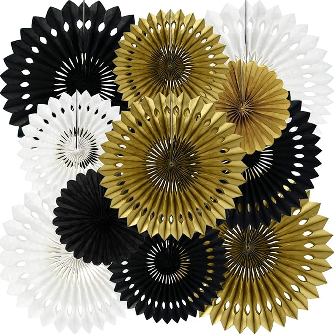 BEISHIDA Black Gold White Hanging Honeycomb Round Paper Fans Decoration Set by Beishida