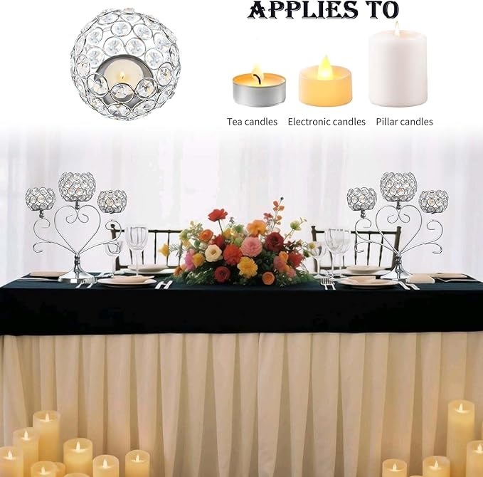 6 Pcs Silver 3-Arm Heart Tea Light Candle Holder - Image 5