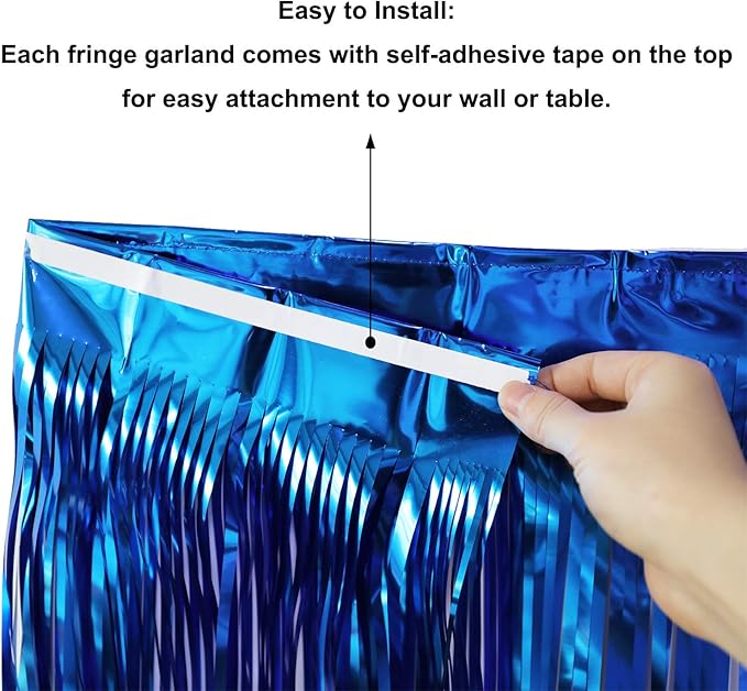 Thick 10 Feet by 15 Inch Royal Blue Foil Fringe Garland - Image 5