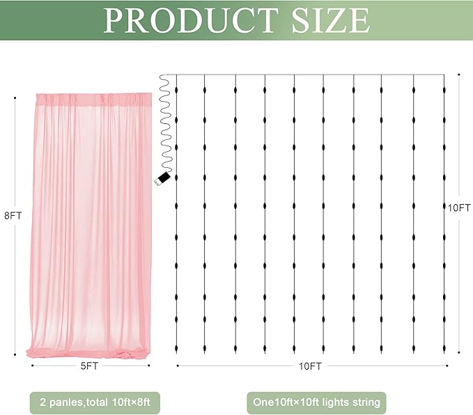 Tulle Backdrop Curtain with Lights String 10FT X 8FT Peach Sheer Tulle Backdrop - Image 2