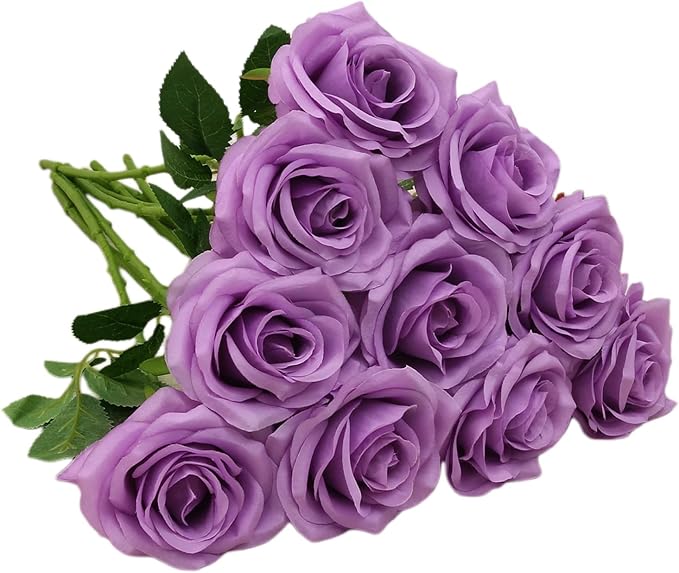 Artificial Rose 10pcs Open Flower Bouquet Faux Rose Stems by IUKnot