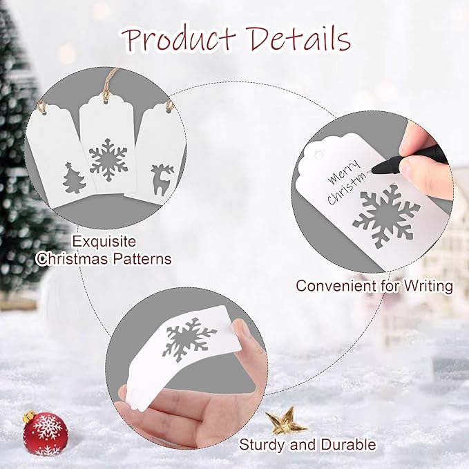 Aneco 150 Pieces Christmas Paper Gift Tags White Kraft Tags Hang Labels - Image 3