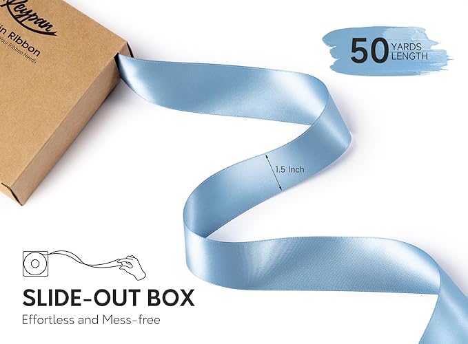 Blue Satin Ribbon 1-1/2 Inch x 50 Yards Double-Faced Ribbons - Image 2