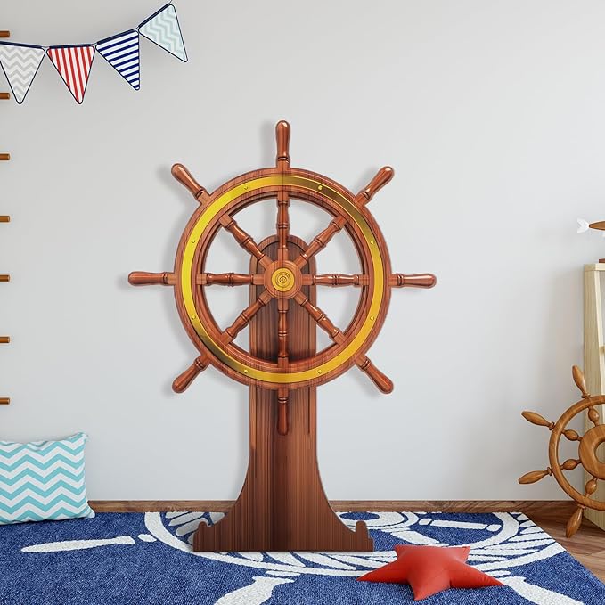 4 Feet Pirate Nautical Party Decorations Halloween Ship Wheel Cardboard Cutout - Image 4