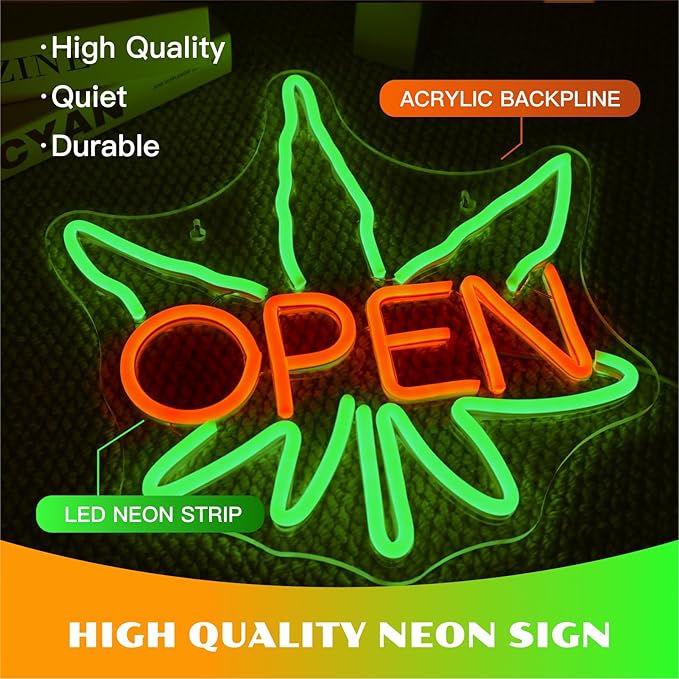 Ineonlife Green Leaves Open Neon Sign USB Dimmable Neon Signs - Image 2