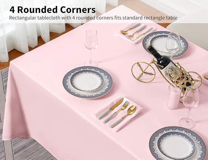 Surmente Pink Tablecloth 60 x 102-inch Rectangular Polyester Table Cloth - Image 2