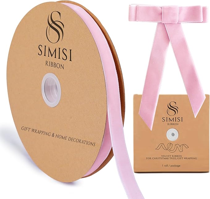 Pink Velvet Ribbon 5/8'' 25 Yards by SIMISIRIBBON
