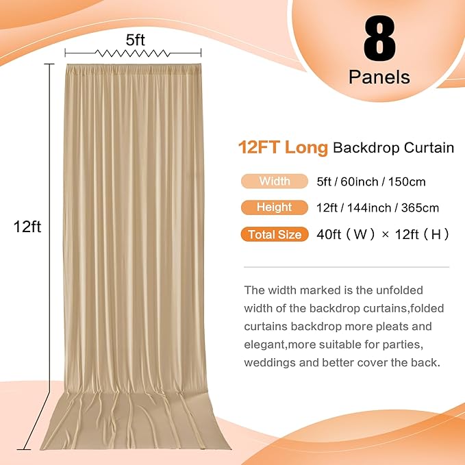 40×12 ft Wrinkle Free Beige Backdrop Curtain - Image 2