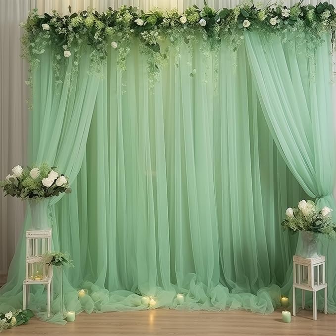 20x10 Green Tulle Backdrop Curtains by WishCare