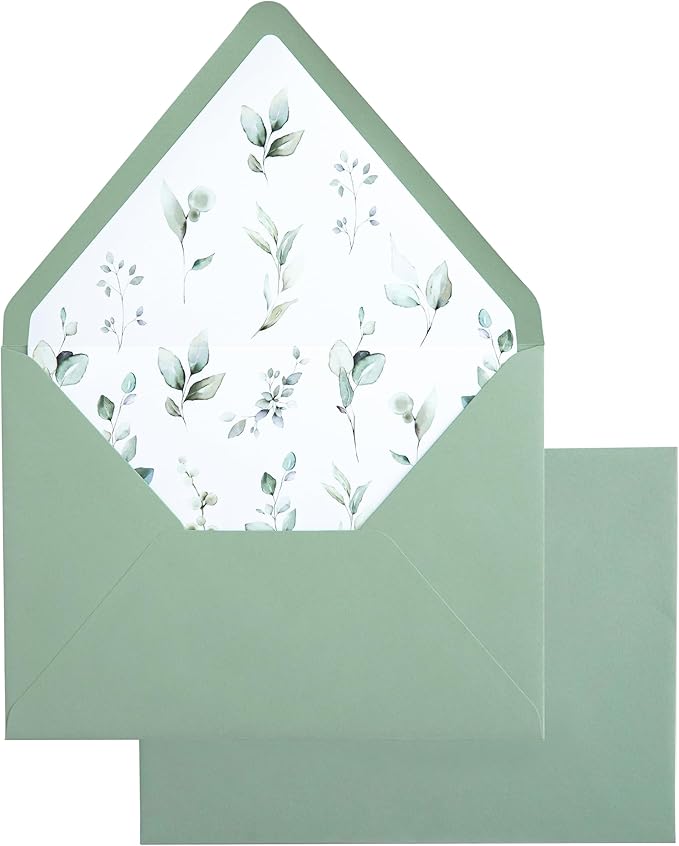 PONATIA 50PCS A7 Euro Flap Envelope, 5.25 x 7.25'' Sage Green Flowers Liner by ponatia