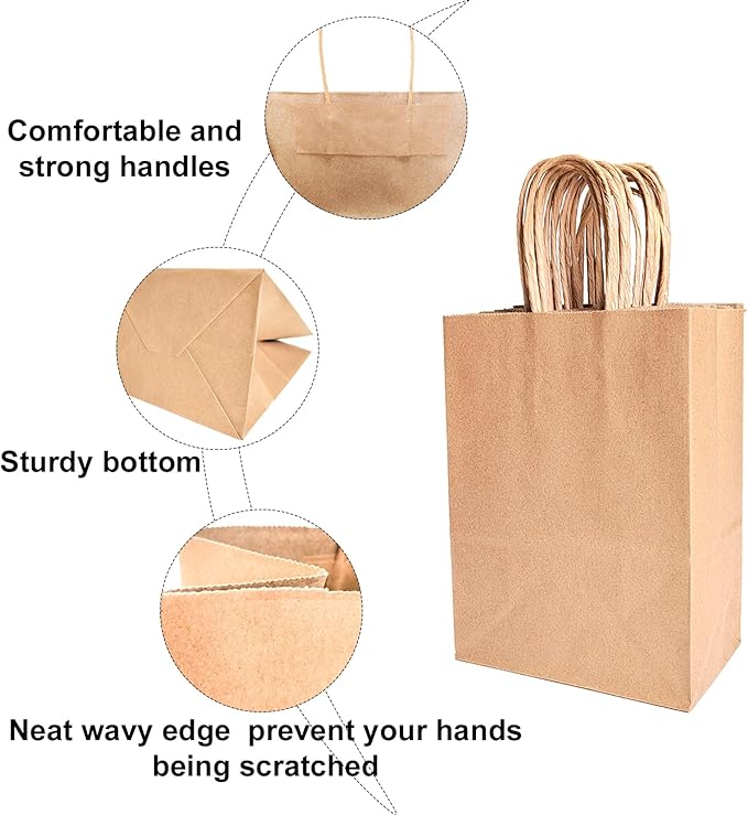 BAG BOX 50 Pack 5.9x3.1x8.25 Inch Brown Gift Bags - Image 3