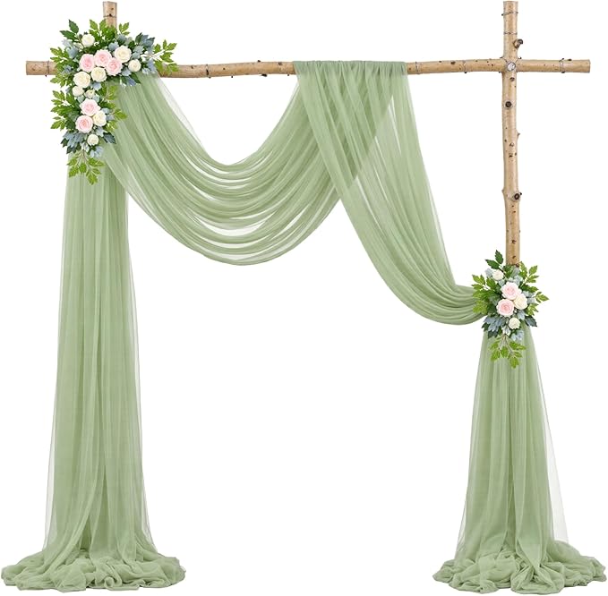 Wedding Arch Draping Fabric Backdrop 2 Panel 30" x 19Ft Sage Green Drapes - Image 5