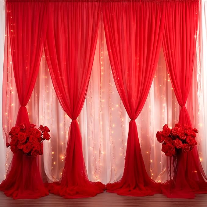 20ft X 10ft Red Tulle Backdrop Curtain - Image 4