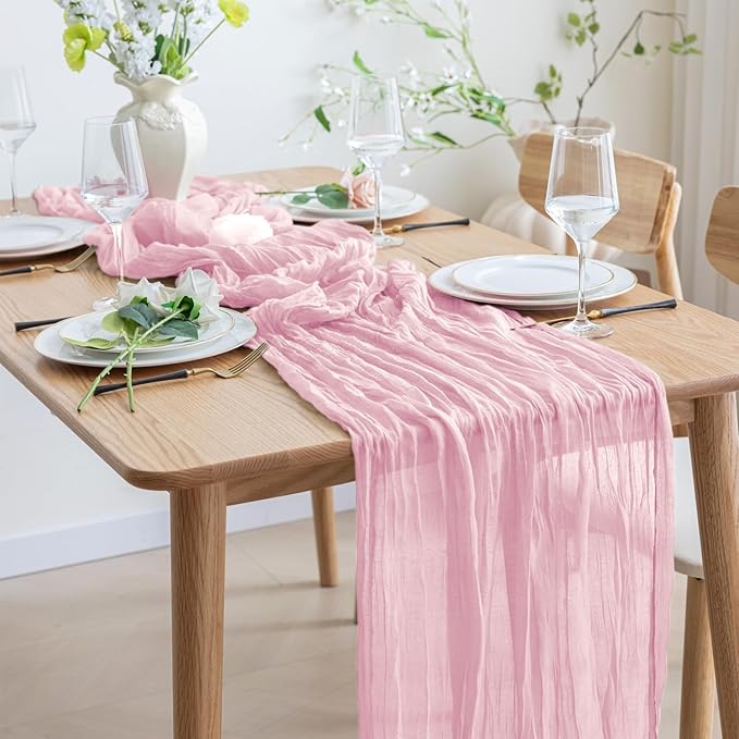 Asee'm 3pcs Cheesecloth Table Runner 120 Inches Blushing Pink Boho Gauze Cheese - Image 6