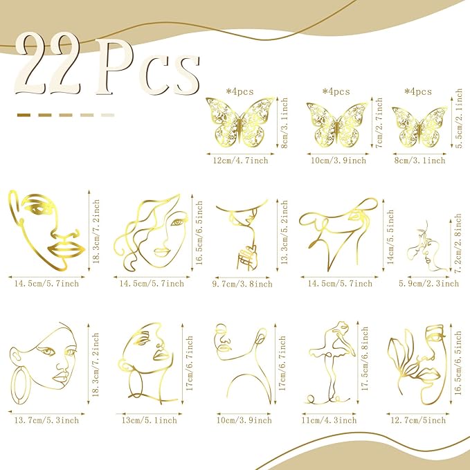 Kigley 22 Pcs Minimalist Art Lady Face Cake Topper Butterflies Cake Decoration - Image 2