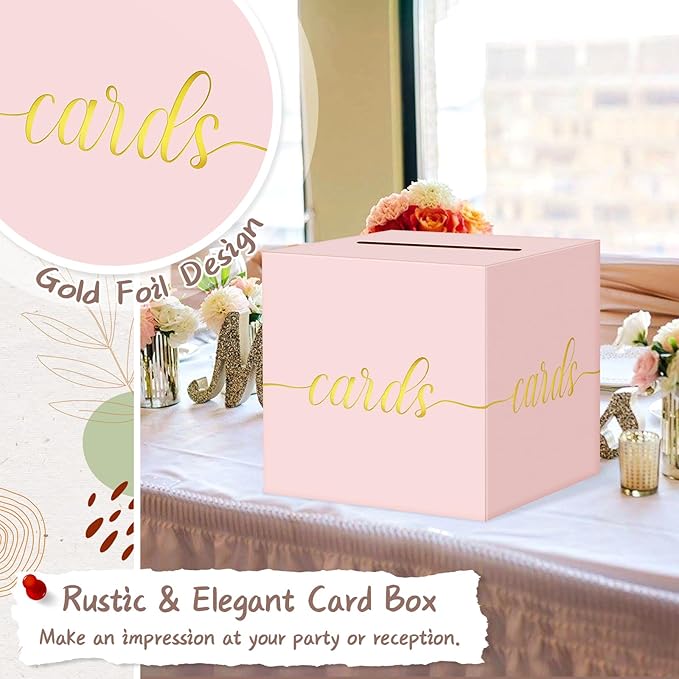QIKSION Pink Wedding Card Box, Wedding Reception, Graduation, Baby Shower - Image 3