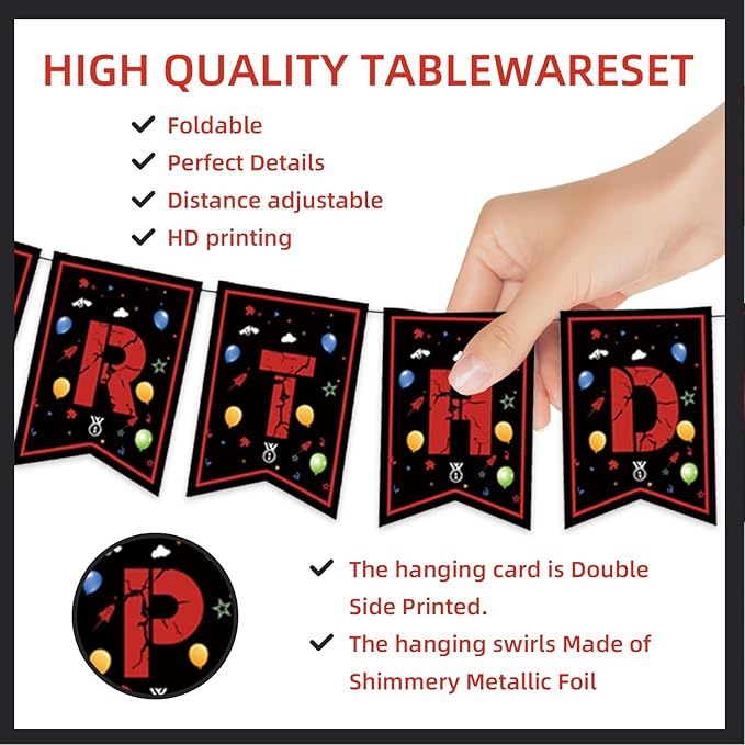 123pcs 13th Red and Black Party Decorations, Happy Birthday Banner Flags Paper - Image 6
