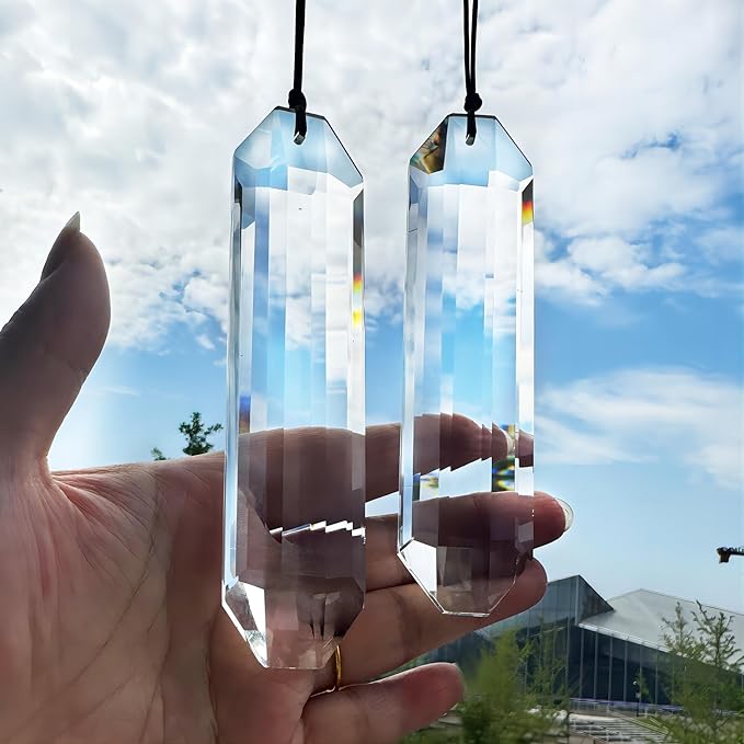 HDCRYSTALGIFTS Set 2 Crystal Suncatchers, 120mm Large Prism Sun Catchers by HDCRYSTALGIFTS