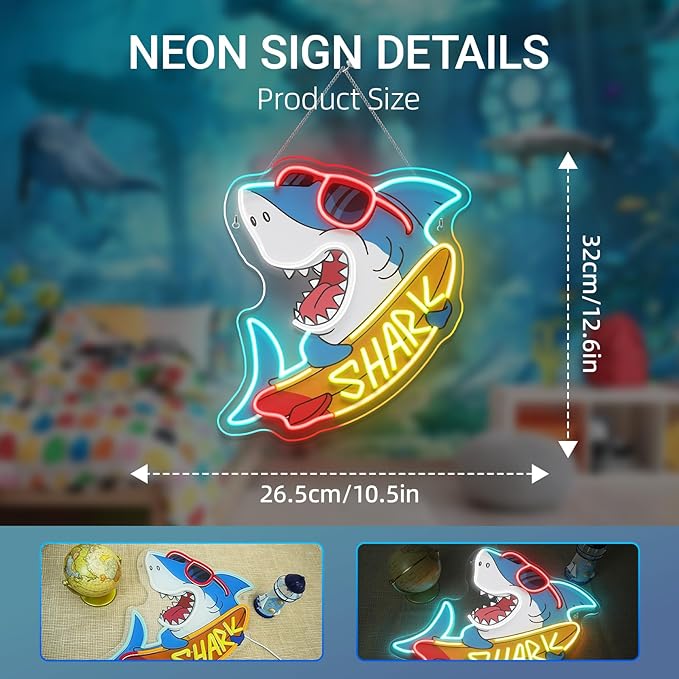 Shark Skateboard Neon Sign Edgy Sunglasses Shark LED Neon Signs - Image 5
