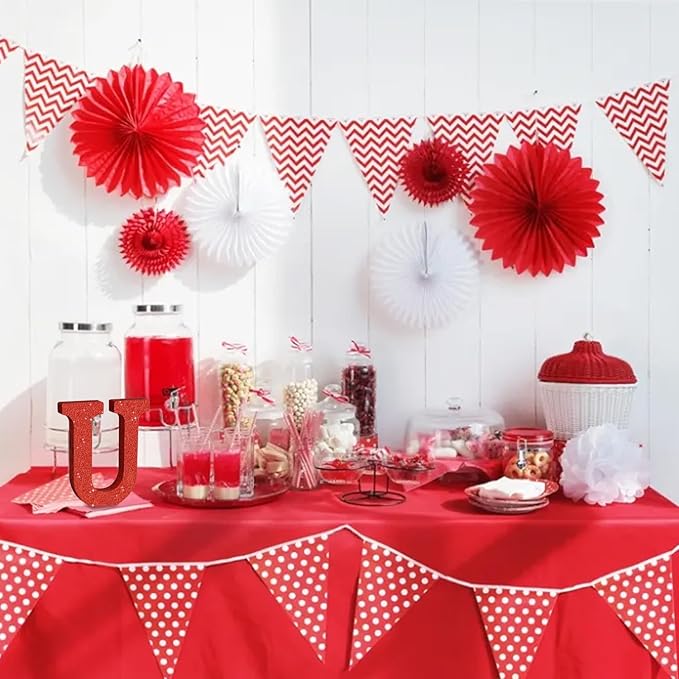 TONIFUL 8 Inch Red Glitter Letter U Table Centerpiece A-Z Red Birthday Party - Image 6