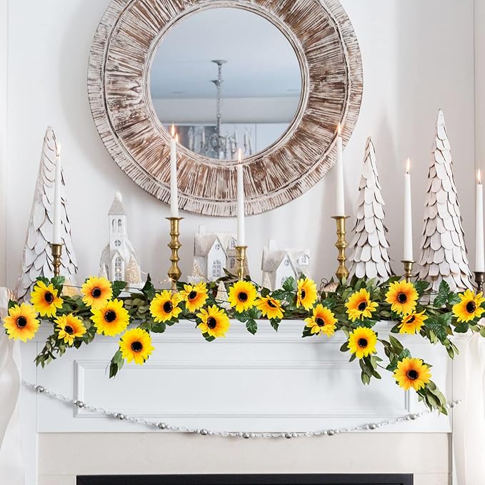 Uieke 10 Pack Artificial Sunflower Garland, 8.2ft/Pcs Silk Sunflowers - Image 4