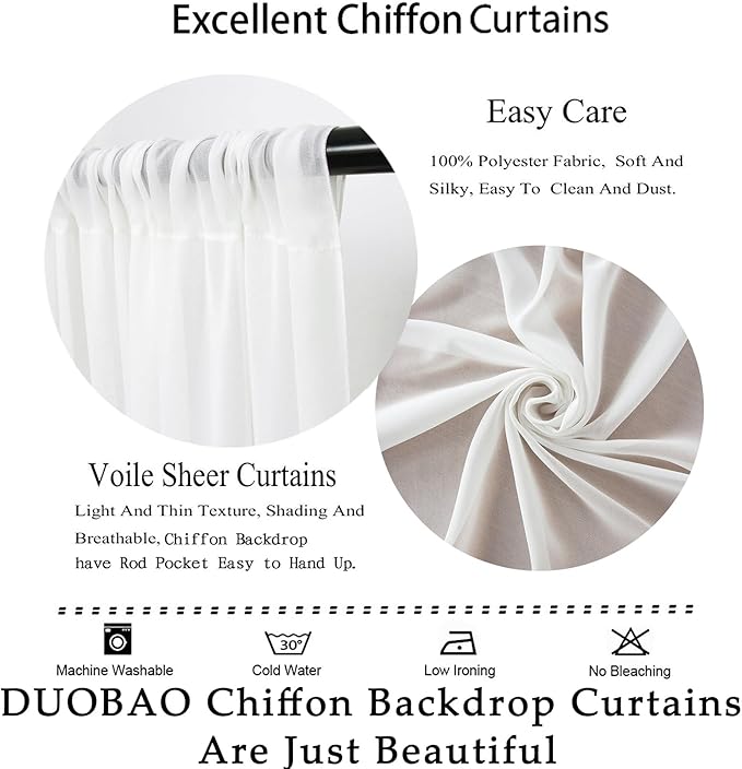 DUOBAO Chiffon Backdrop Curtain-2 Panels 29"x96" Sheer Drapes Beach Backdrops - Image 6