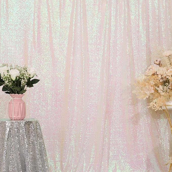 Eternal Beauty White Iridescent Sequin Backdrop, 5x7 Ft Glitter Background - Image 4