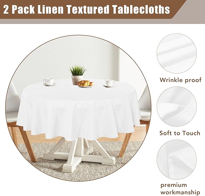 Fitable Faux Linen Round Tablecloths 60 Inches - Image 4