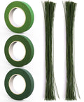 GLAMFIELDS 200 Pieces Green Floral Stem Wire 14 inch 22 Gauge Wire and 3 Rolls by GLAMFIELDS