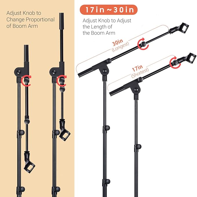 CAHAYA Mic Stand Tripod Boom Arm Floor Microphone Stand Height Adjustable - Image 3