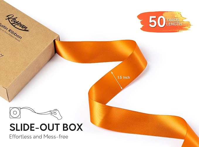 Satin Ribbon 1-1/2 Inch x 50 Yards Double-Faced Ginger Polyester Ribbons - Image 2