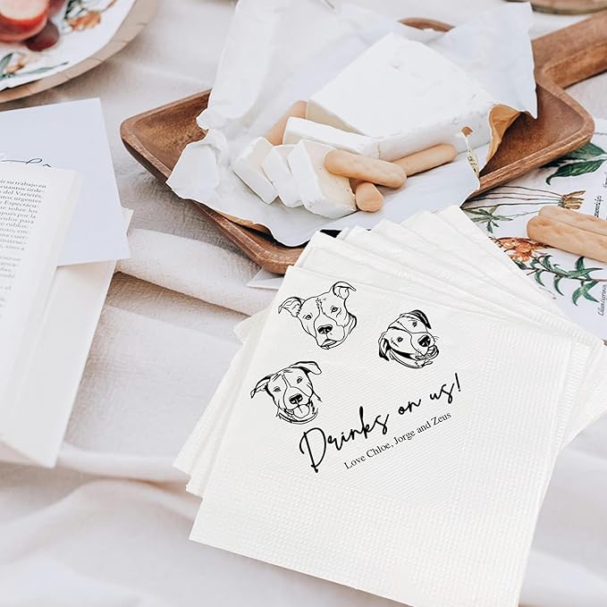 Luxury Customized Illustrated Dog Wedding Napkins, Personalized Photo Napkins - Image 8
