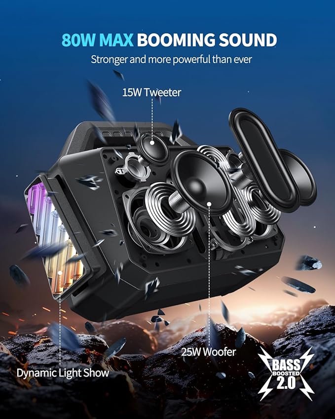 Bluetooth Speaker - 80W Loud Rugged Outdoor Speakers - Image 2