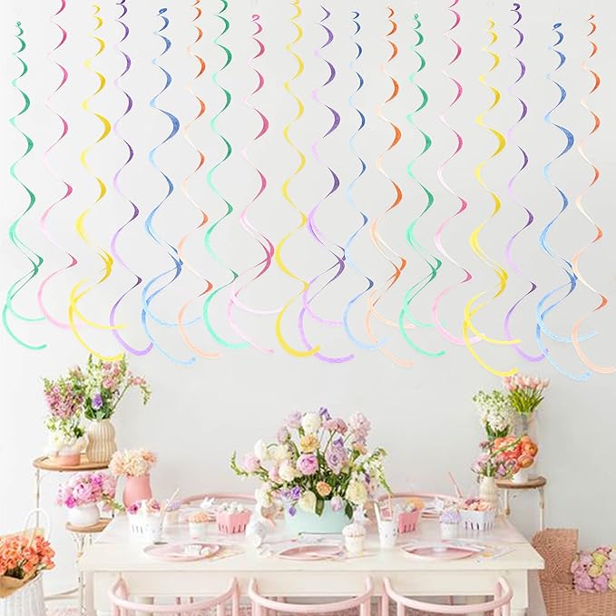 36 Pcs Pastel Hanging Swirl Decorations Pastel Color Felt Swirl Streamer Spiral - Image 6