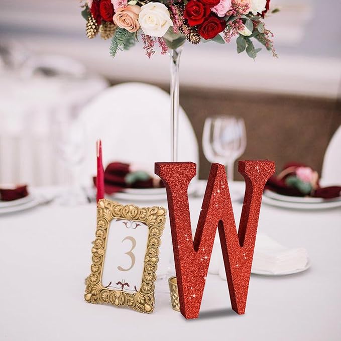 TONIFUL 8 Inch Red Glitter Letter W Table Centerpiece A-Z Red Birthday Party - Image 4