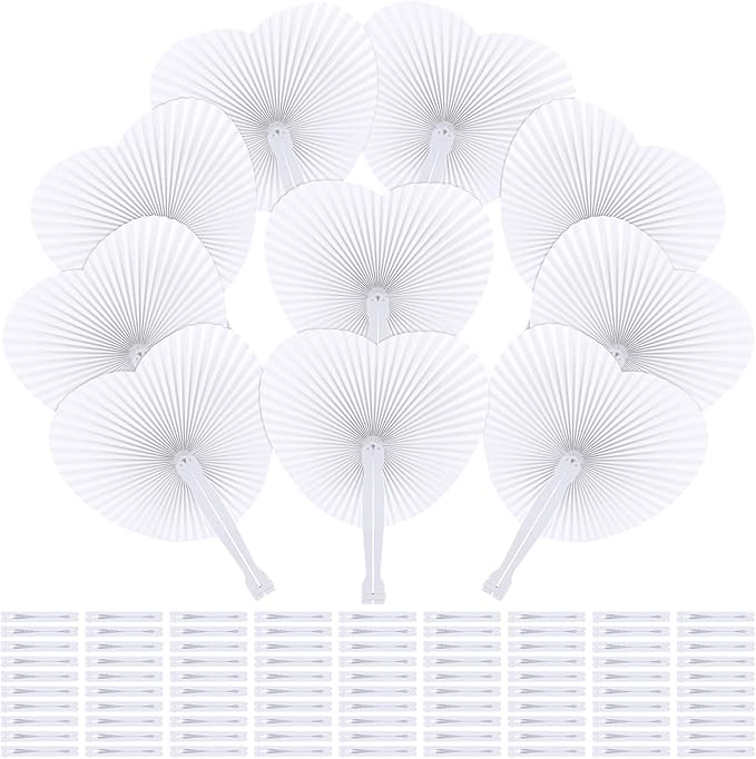 Aodaer 100 Pack Heart Shaped Folding Fans White Paper Fans Handheld Fans by Aodaer