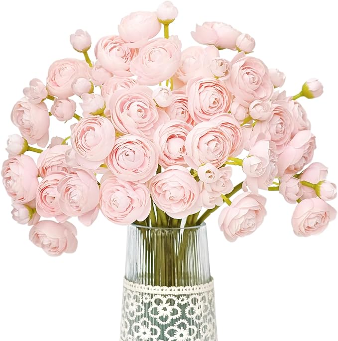 Letjolt Ranunculus Artificial Flower Pink Silk Flowers Faux DIY Bouquet by Letjolt
