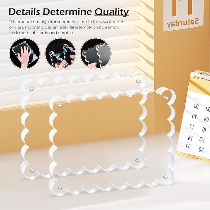 Magnetic Photo Frame 6×8Inch -3Pack Acrylic Scalloped Glass Frames, 12+12mm - Image 5