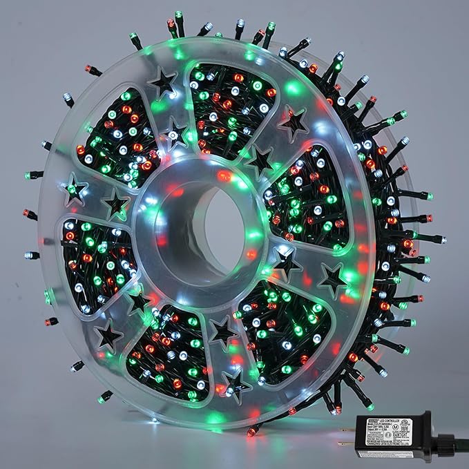 YEGUO 165ft 500 LED Christmas Lights Outdoor Waterproof, 8 Modes Red White and by YEGUO