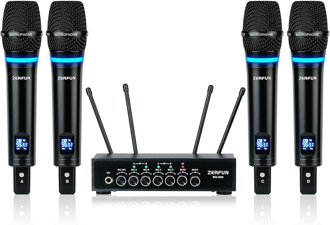 4 Channel Rechargeable Wireless Microphone System, Pro UHF Metal Handheld - Image 8