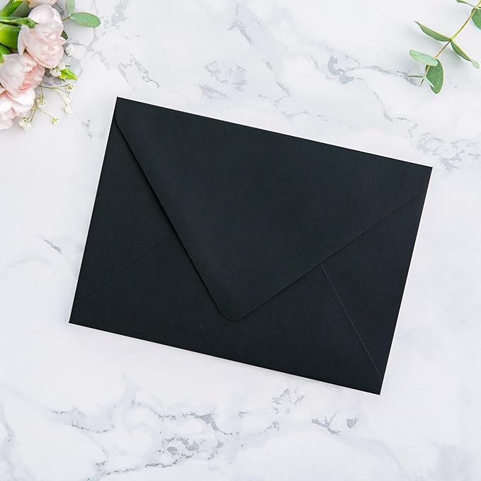 PONATIA 50 PCS A7 Euro Flap Black Envelopes, 5.25 x 7.25'' Green Liner Envelopes - Image 9