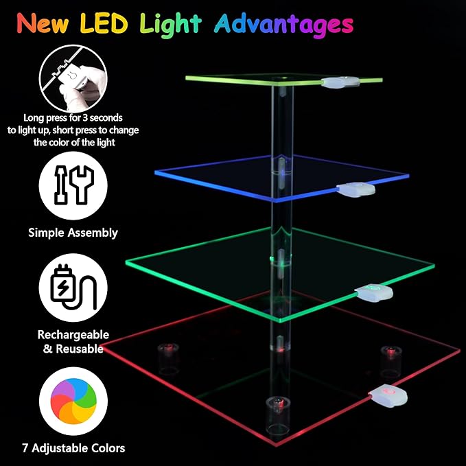 Rechargeable LED Cupcake Stand for 50 Cupcakes, 7 Colors Light Clear Cupcake - Image 3