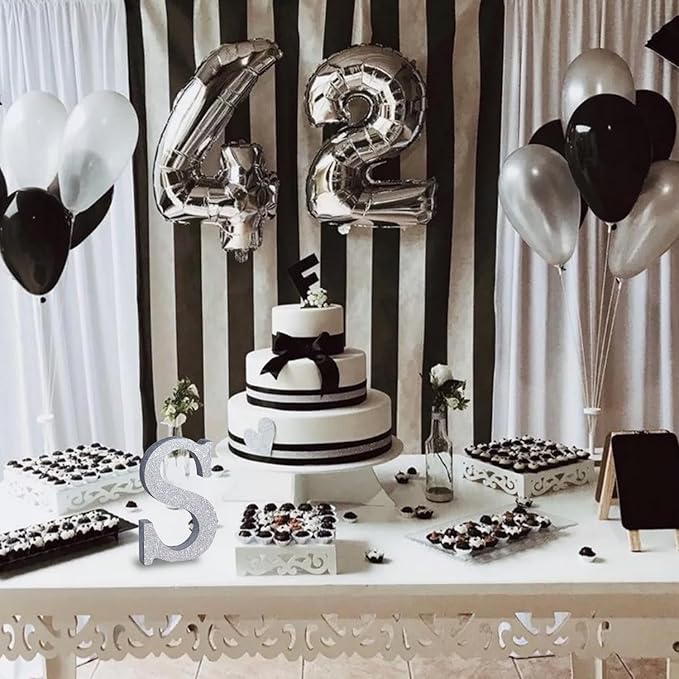TONIFUL 8 Inch Silver Glitter Letter S Table Centerpiece A-Z Silver Birthday - Image 7