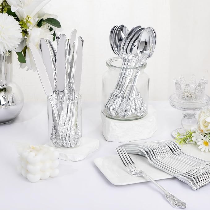 WDF 120PCS Silver Plastic Silverware - Image 2