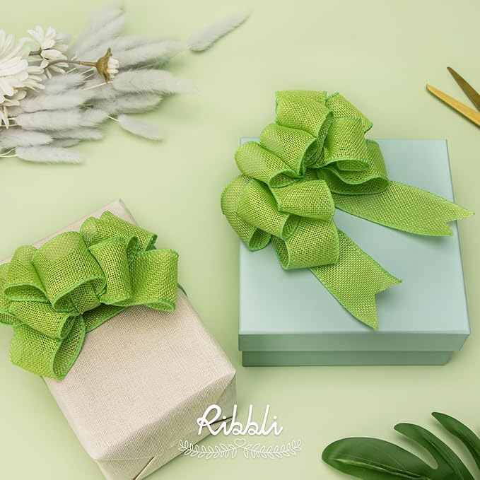 Ribbli Apple Green Burlap Wired Ribbon, 1-1/2 Inch x 10 Yard, Wired Edge Ribbon - Image 6