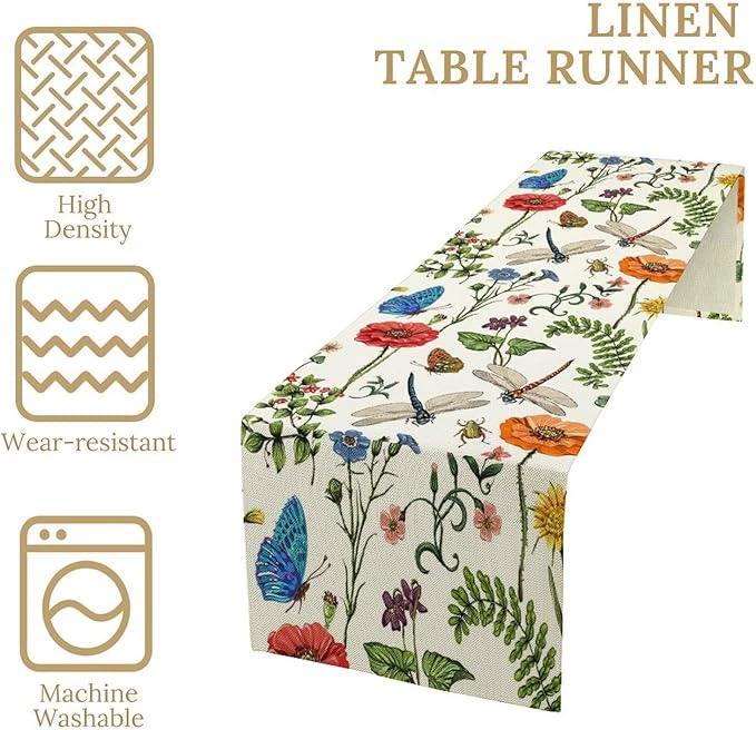 Vintage Botanical Flowers Table Runner, Seasonal Summer Plants Florals - Image 4